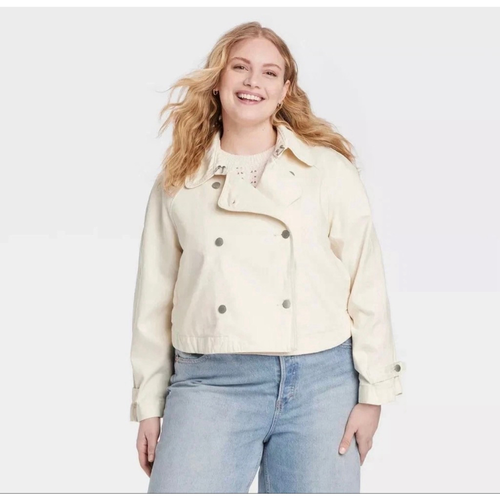 Universal Thread NWT denim cropped trench jacket ecru size XL